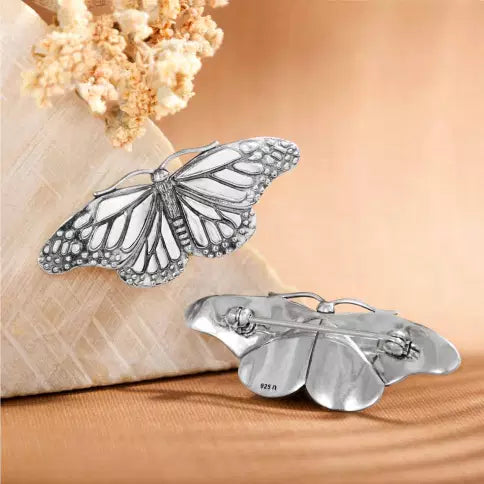 Sterling Silver Monarch Butterfly Brooch 15x38mm - 1Pc