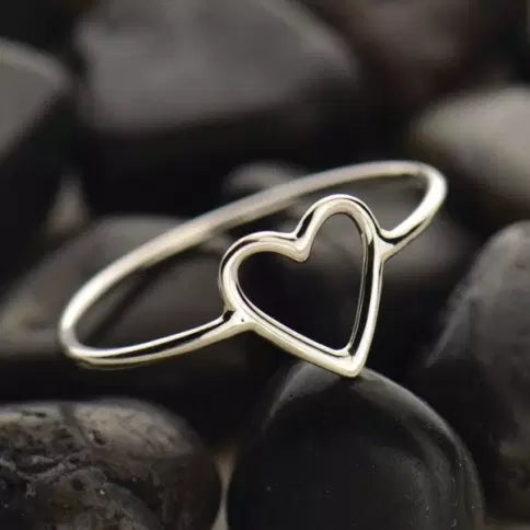 Sterling Silver Open Heart Ring, Size 6 - 1pc