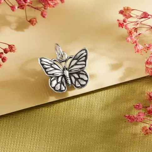 Sterling Silver Monarch Butterfly Charm 14x13mm - 1Pc