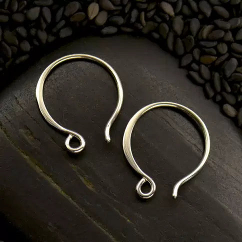 Sterling Silver Ear Wire - Small Flat Circle Shape 17x14mm - 1Pr/pack