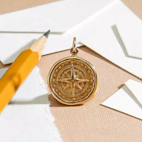 Bronze Wax Seal Compass Charm 22x16mm -1Pc