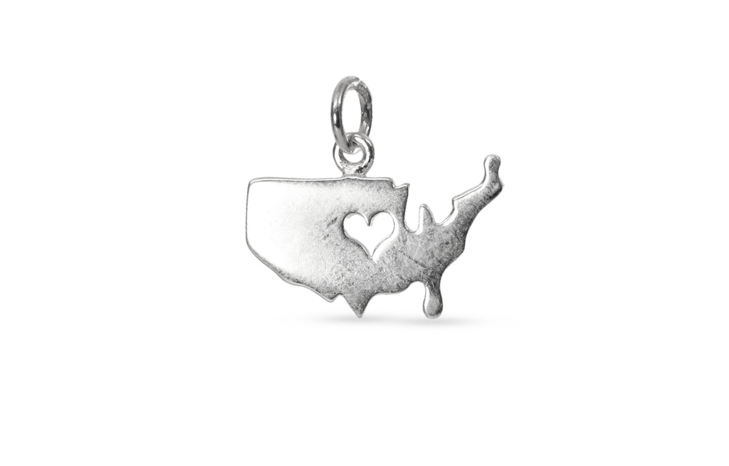 Sterling Silver 'Heart America' Stamping Charm 11.75x17.25mm - 1pc