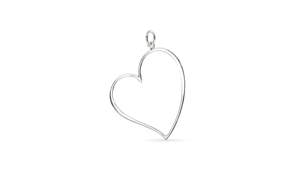 Sterling Silver Large Open Heart 37x27x1mm Charm - 1pc
