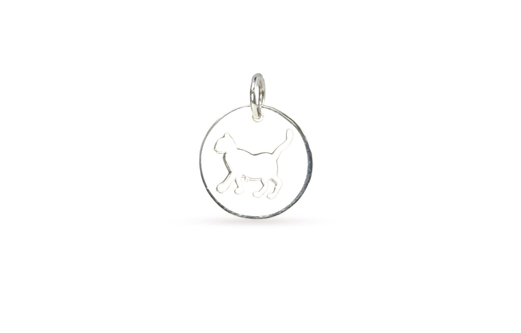 Sterling Silver Round Cut-out Cat 13mm Charm - 1pc