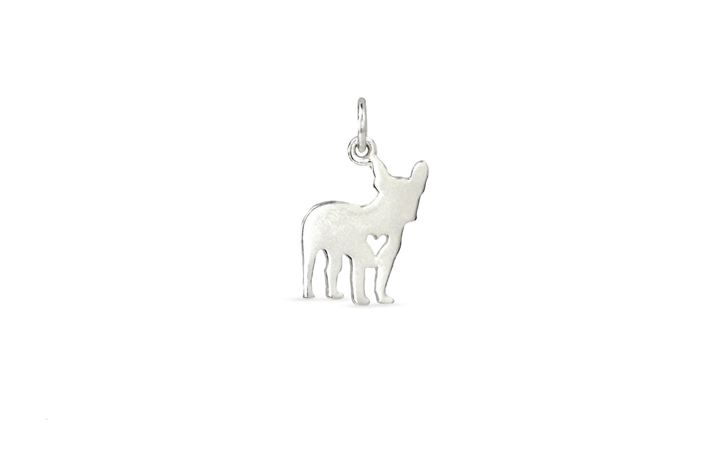 Sterling Silver French Bulldog Silhouette W/ Heart Cut-out 15.5x11.5mm Charm - 1pc