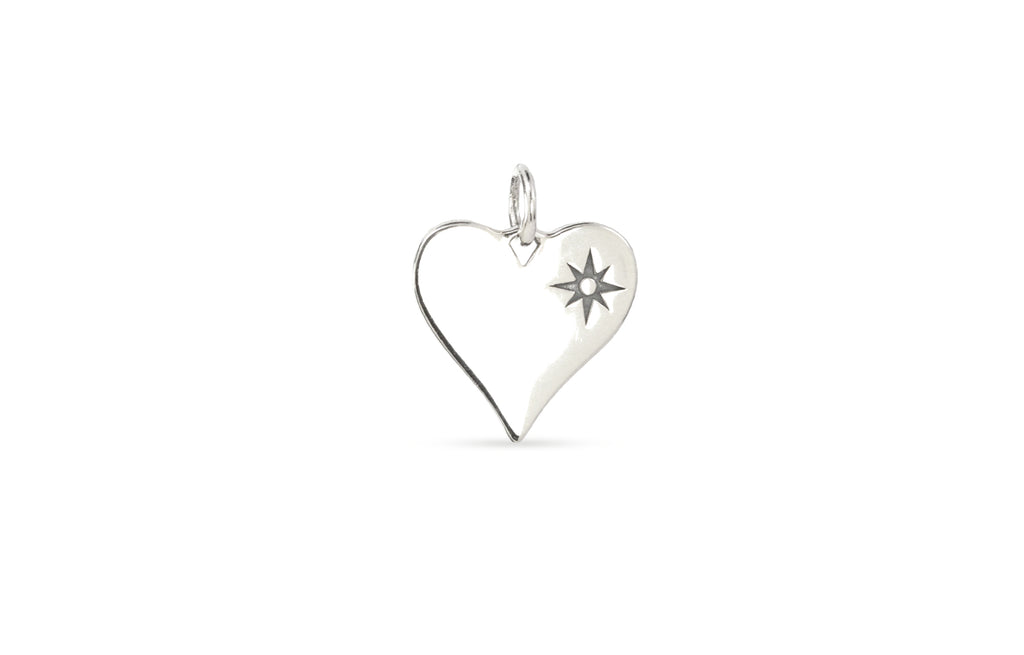 Sterling Silver Heart With Compass Star 13x13.75mm Charm - 1pc