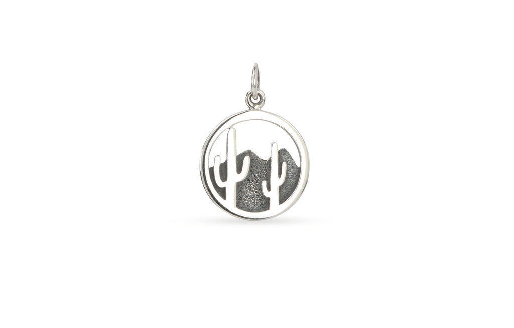 Sterling Silver Cactus and Desert Mountain 15mm Charm - 1pc