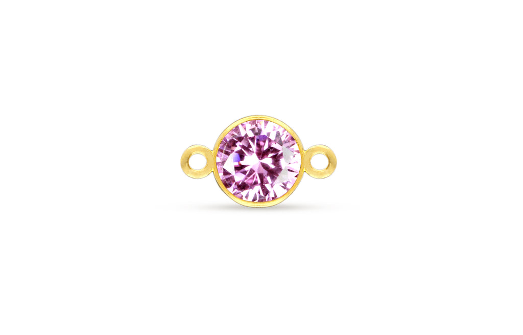 14Kt Gold Filled 6mm Pink CZ AAA Bezel Connector - 1pc