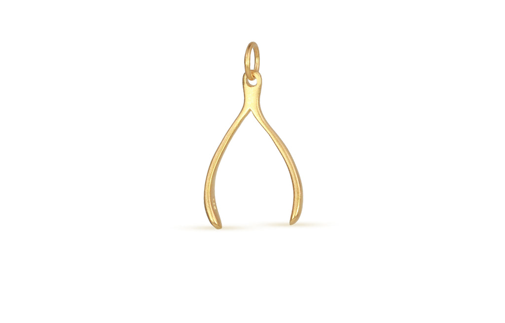 24Kt Gold Plated Sterling Silver Large Wishbone Charm 30x15mm - 1pc
