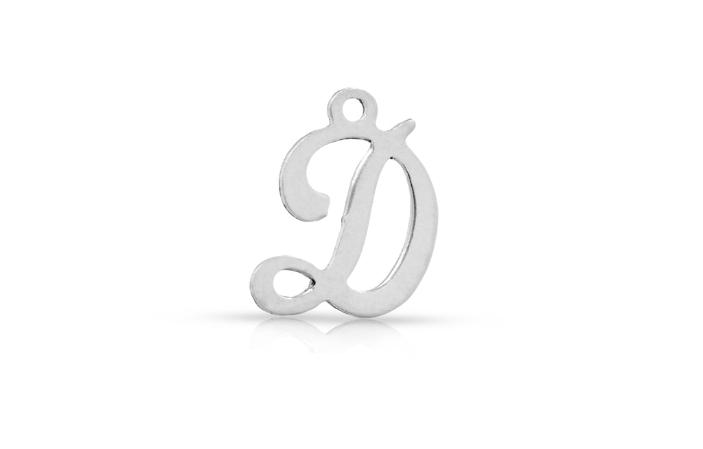 Charm-Anhänger „D“ aus Sterlingsilber, 10 x 8 mm, Alphabet-Schriftzug, 4 Stück/Packung