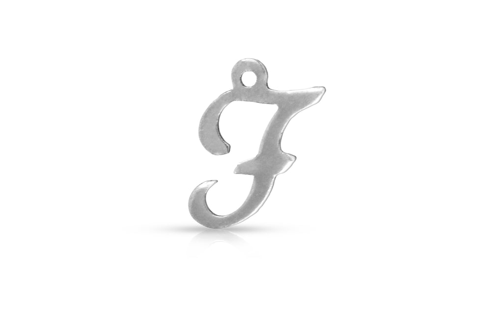 Charm-Anhänger „F“ aus Sterlingsilber, 10 x 8 mm, Alphabet-Schriftzug, 4 Stück/Packung