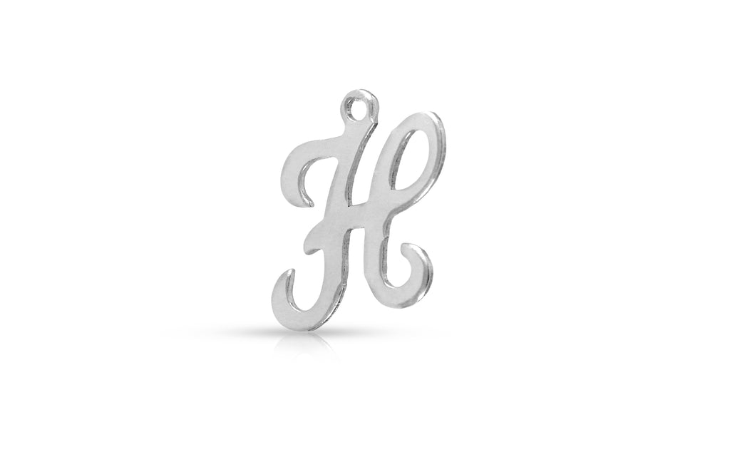 Sterling Silver Script Alphabet H Charm 10x8mm - 4pcs/pack