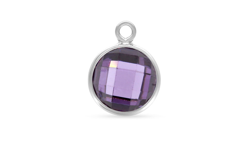 Sterling Silver Faceted Round Amethyst 3A CZ Bezel Drop 4mm - 2pcs/pack