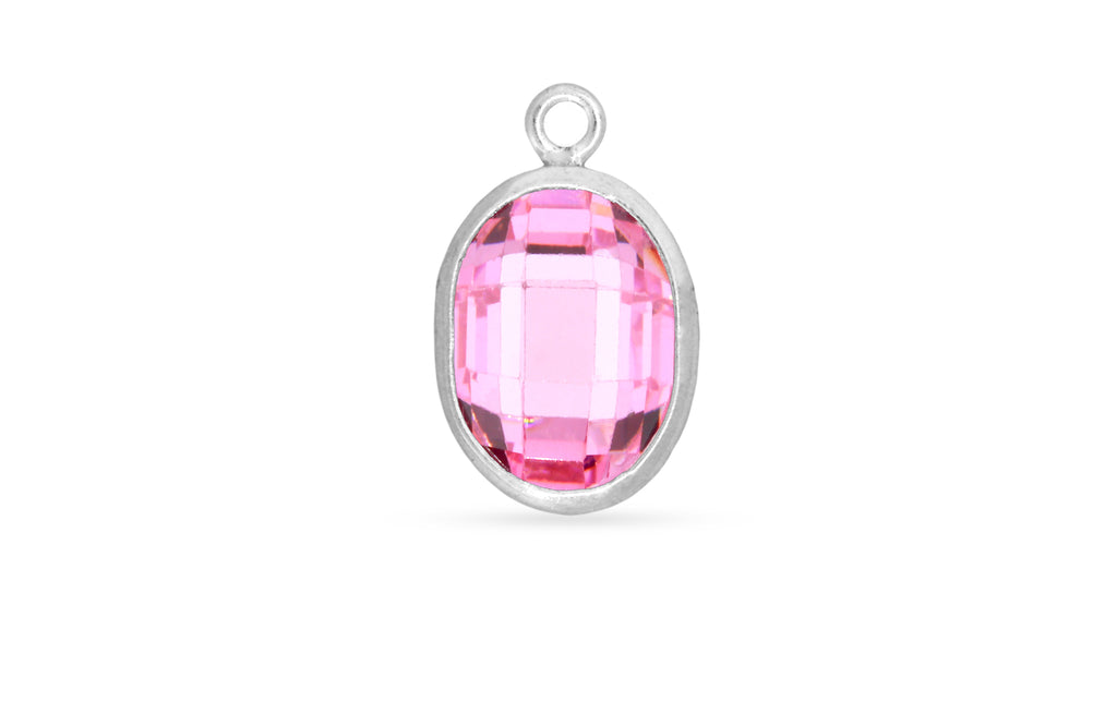 Colgante con bisel de circonita cúbica AA rosa ovalada de 8 x 6 mm en plata esterlina (paquete de 2)