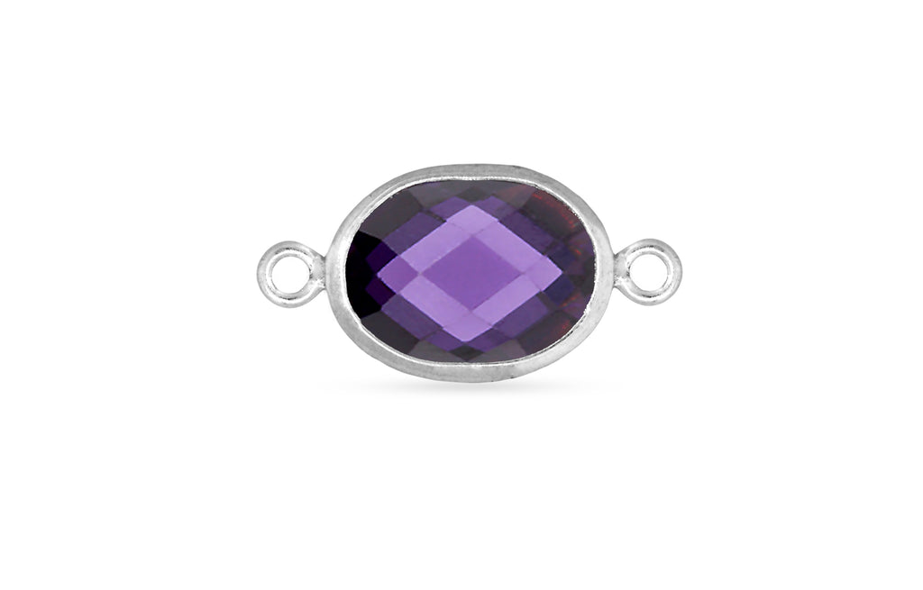Sterling Silver 8x6mm Oval Amethyst AA CZ Connector - 2pcs/pack