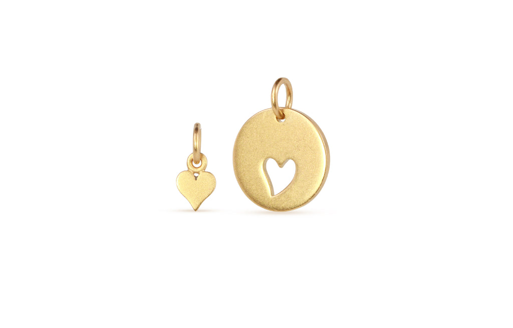 Gold Plated Sterling Silver Disc And Cut-out Heart Charms 15.8x12.5mm - 1pc