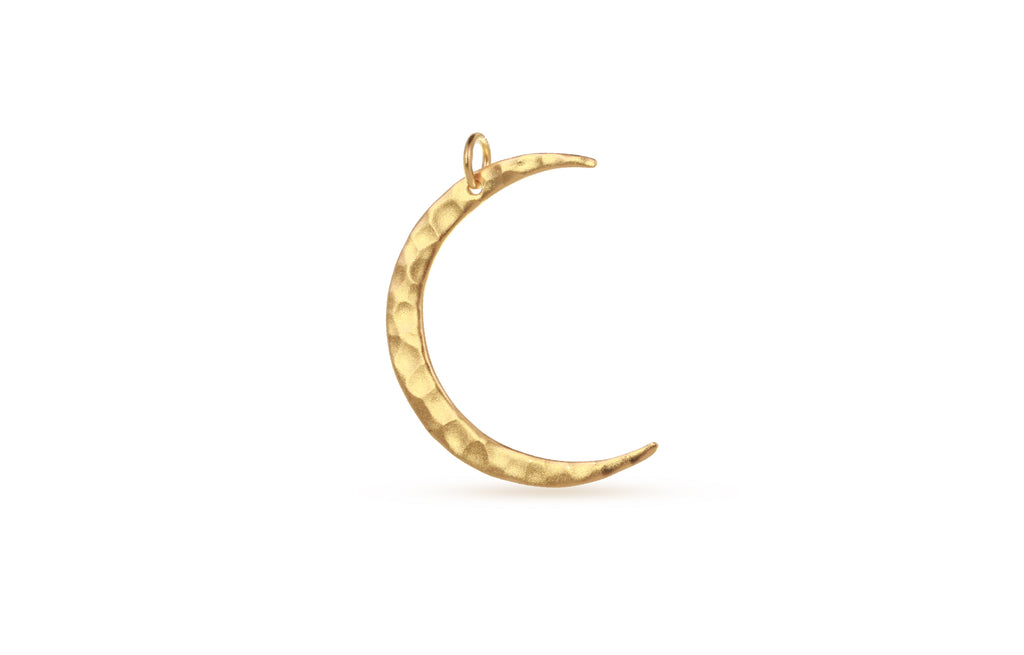 24Kt Gold Plated Sterling Silver Hammered Crescent Moon Charm 34x23.1mm - 1pc