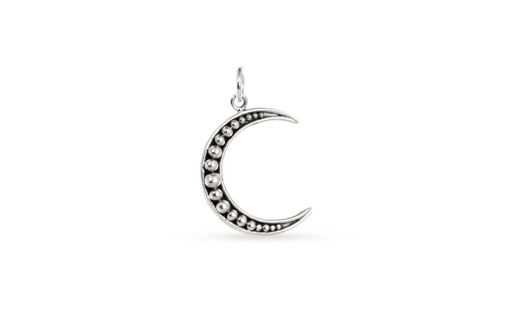 Sterling Silver Crescent Moon With Granulation Charm 24.6x15.4mm - 1pc
