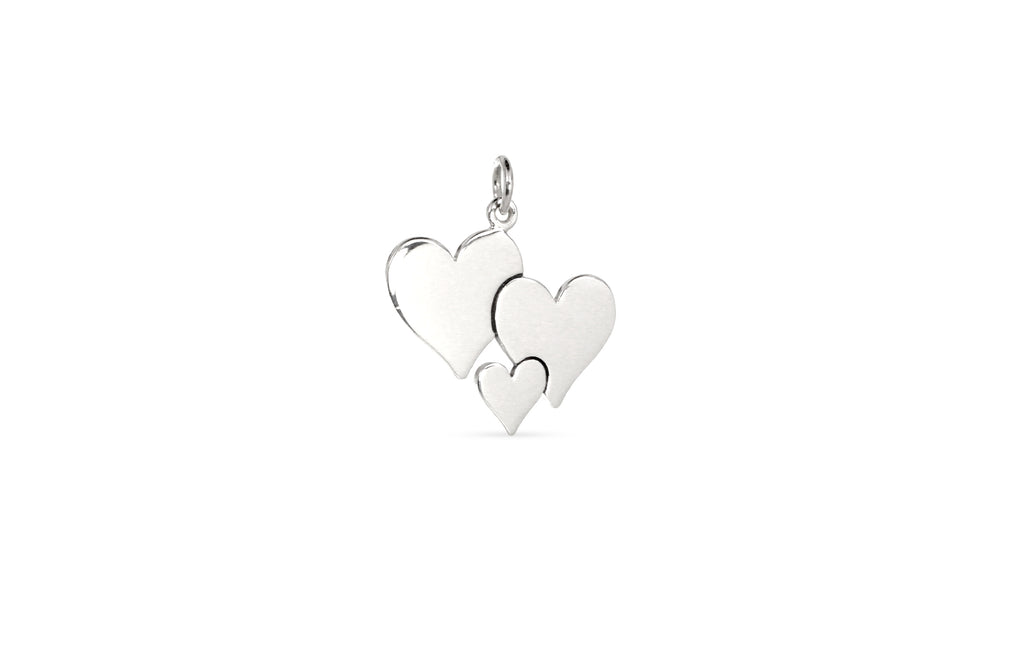 Sterling Silver Triple Heart Stamping Charm 23.1x20.8mm - 1pc