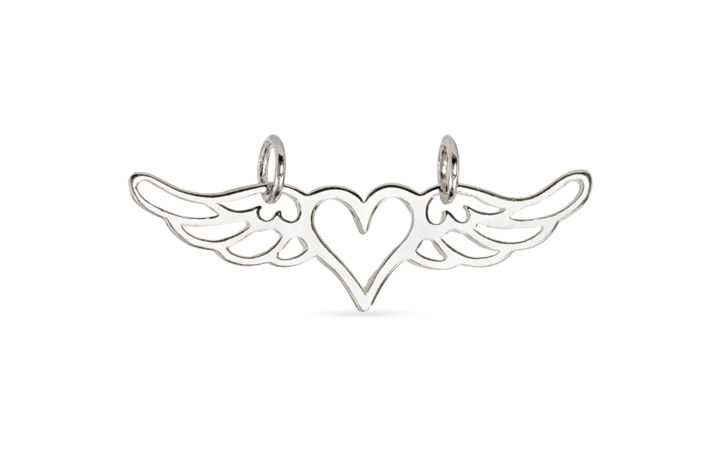 Sterling Silver Winged Heart Pendant Festoon 34.3x13mm - 1pc