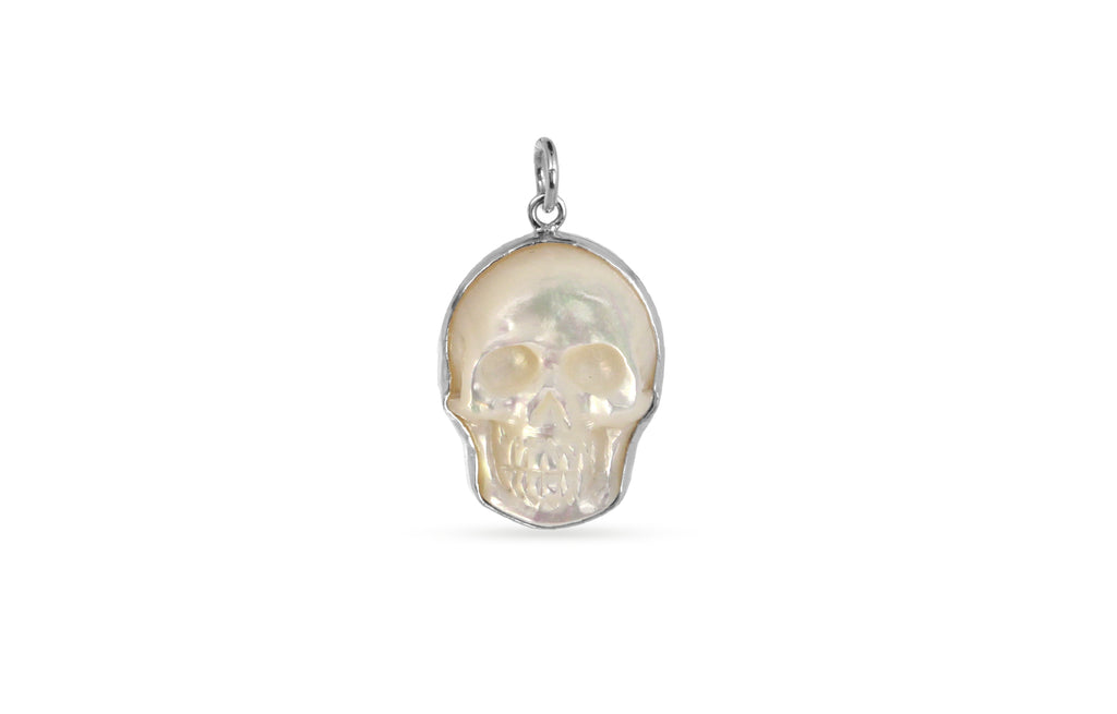 Sterling Silver Mother Of Pearl Skull Charm 25.8x14.8mm - 1pc