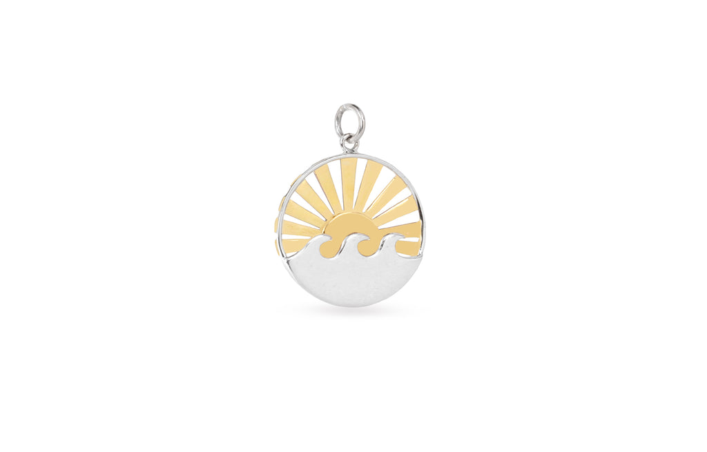 Sterling Silver Wave Pendant With Bronze Sun Rays 26.5x20.2mm - 1pc