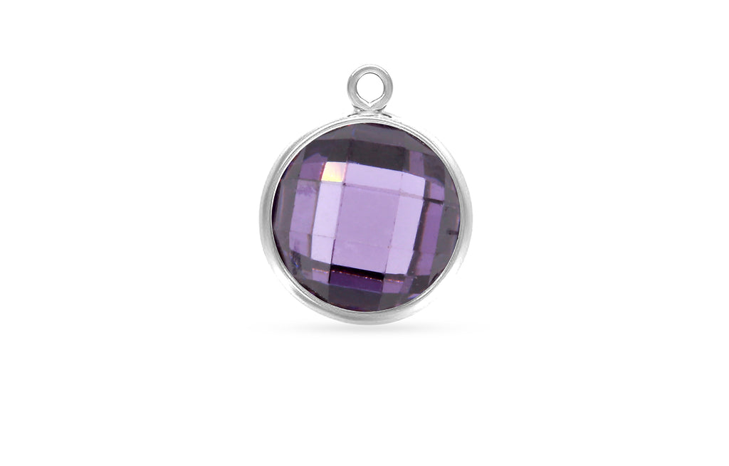 Sterling Silver Faceted Lt. Amethyst 3A CZ Round Bezel Drop 8mm - 2pcs/pack