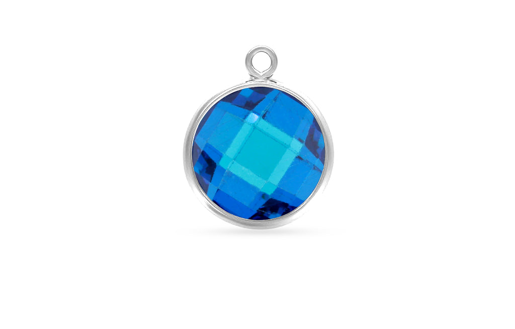 Sterling Silver Faceted Aqua Blue 3A CZ Round Bezel Drop 8mm - 1pc