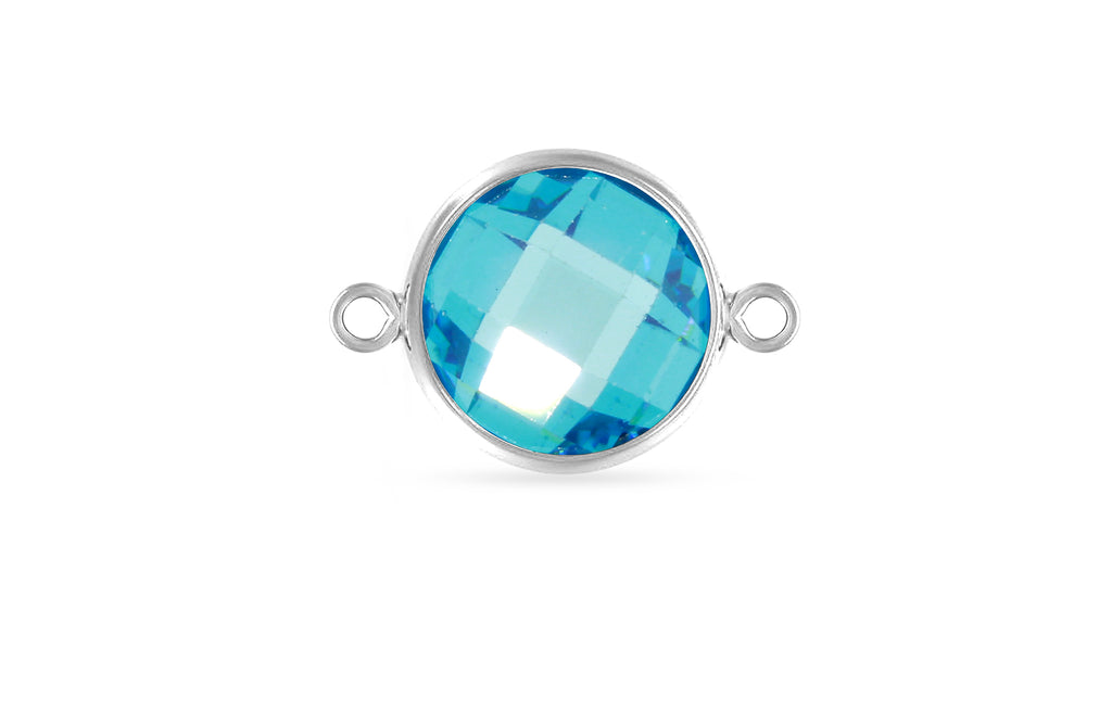 Sterling Silver Faceted Swiss Blue 3A CZ Round Bezel Connector 8mm - 1pc