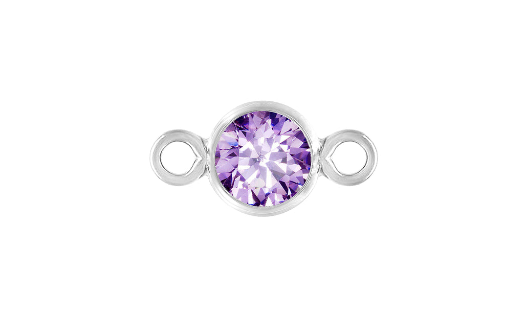 Sterling Silver 3mm Amethyst 3A CZ Bezel Connector - 4pcs/pack