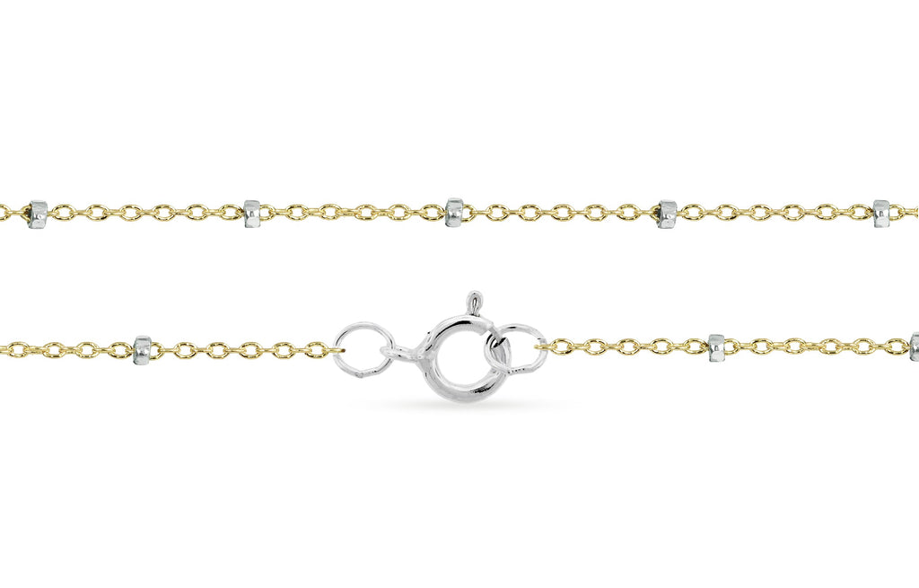 14Kt Gold Filled 1.4x1mm Satellite Chain Bracelet 7.5" With Silver Bead - 1pc