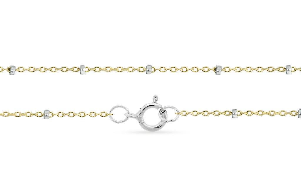 14Kt Gold Filled 1.4x1mm Satellite Chain Bracelet 7" With Silver Bead - 1pc