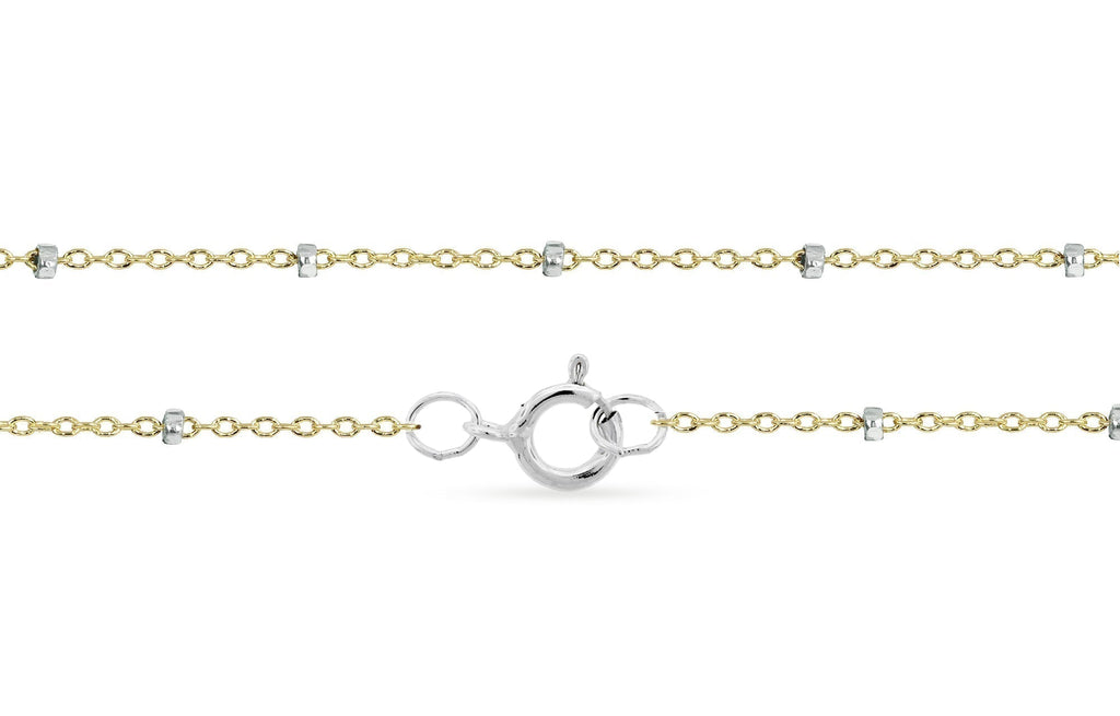 14Kt Gold Filled 1.4x1mm Satellite Chain Bracelet 20" With Silver Bead - 1pc