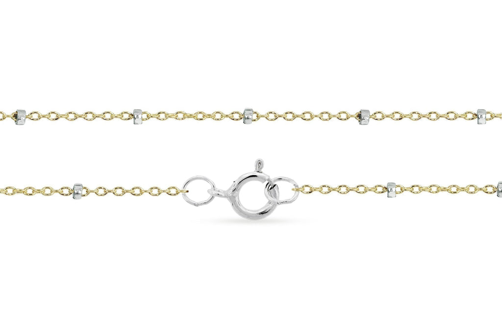 14Kt Gold Filled 1.4x1mm Satellite Chain Bracelet 36" With Silver Bead - 1pc