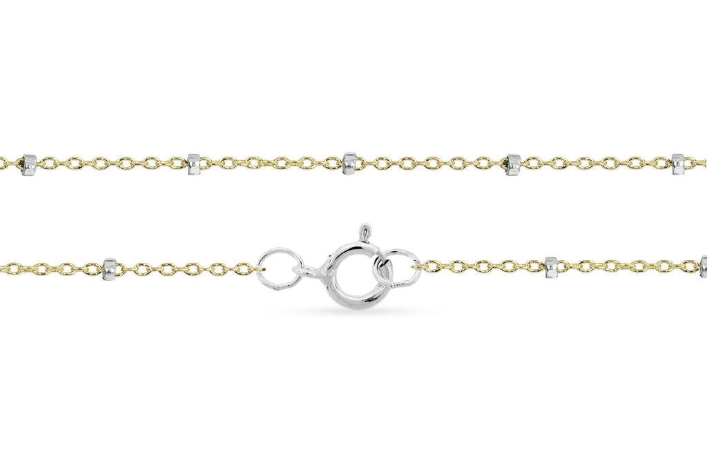 14Kt Gold Filled 1.4x1mm Satellite Chain Bracelet 24" With Silver Bead - 1pc