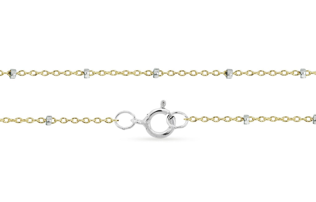 14Kt Gold Filled 1.4x1mm Satellite Chain Bracelet 14" With Silver Bead - 1pc