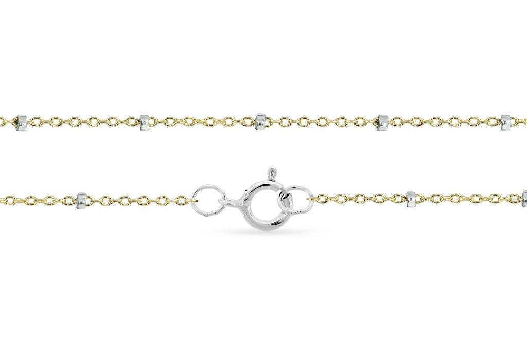 14Kt Gold Filled 1.4x1mm Satellite Chain Bracelet 30" With Silver Bead - 1pc