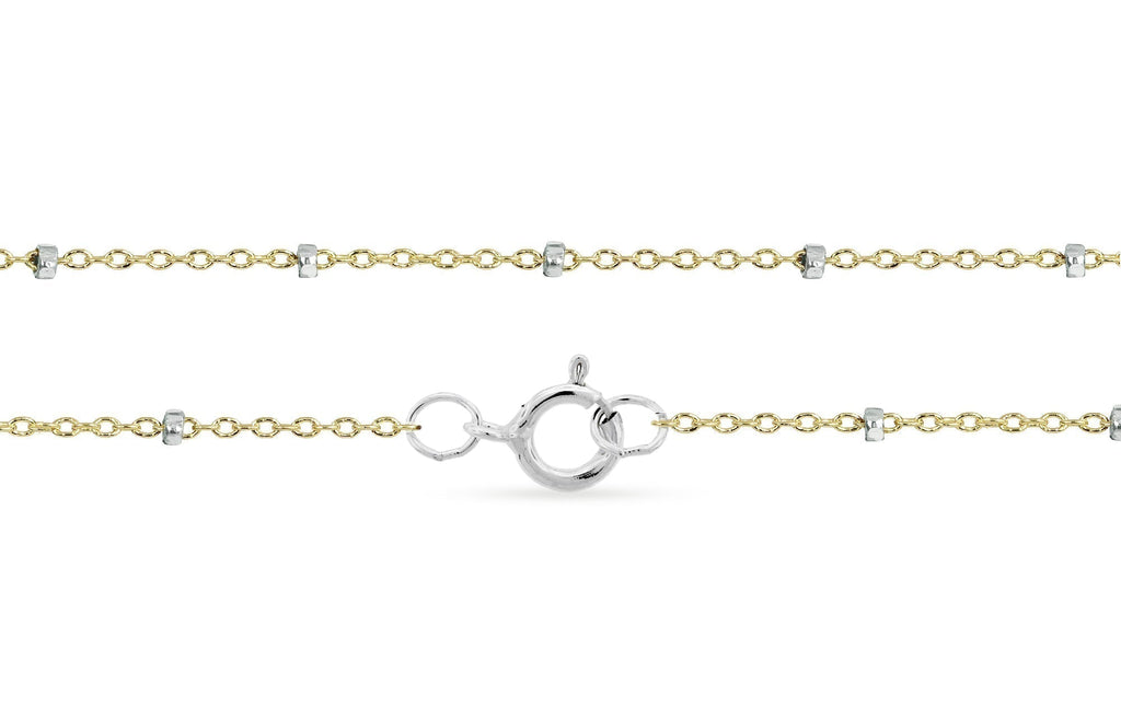 14Kt Gold Filled 1.4x1mm Satellite Chain Bracelet 22" With Silver Bead - 1pc
