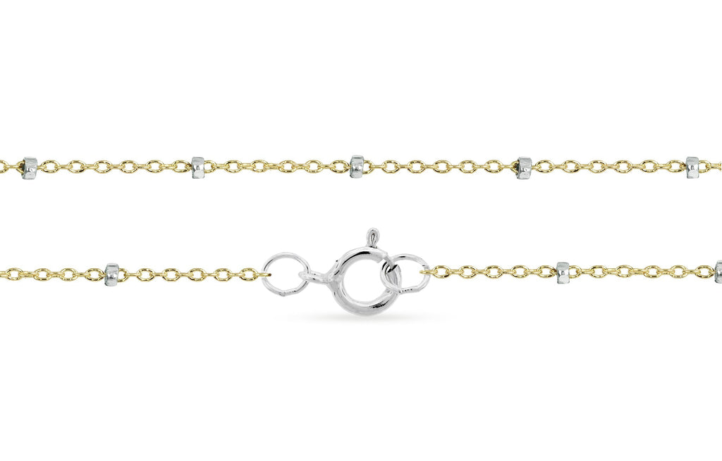 14Kt Gold Filled 1.4x1mm Satellite Chain Bracelet 8" With Silver Bead - 1pc