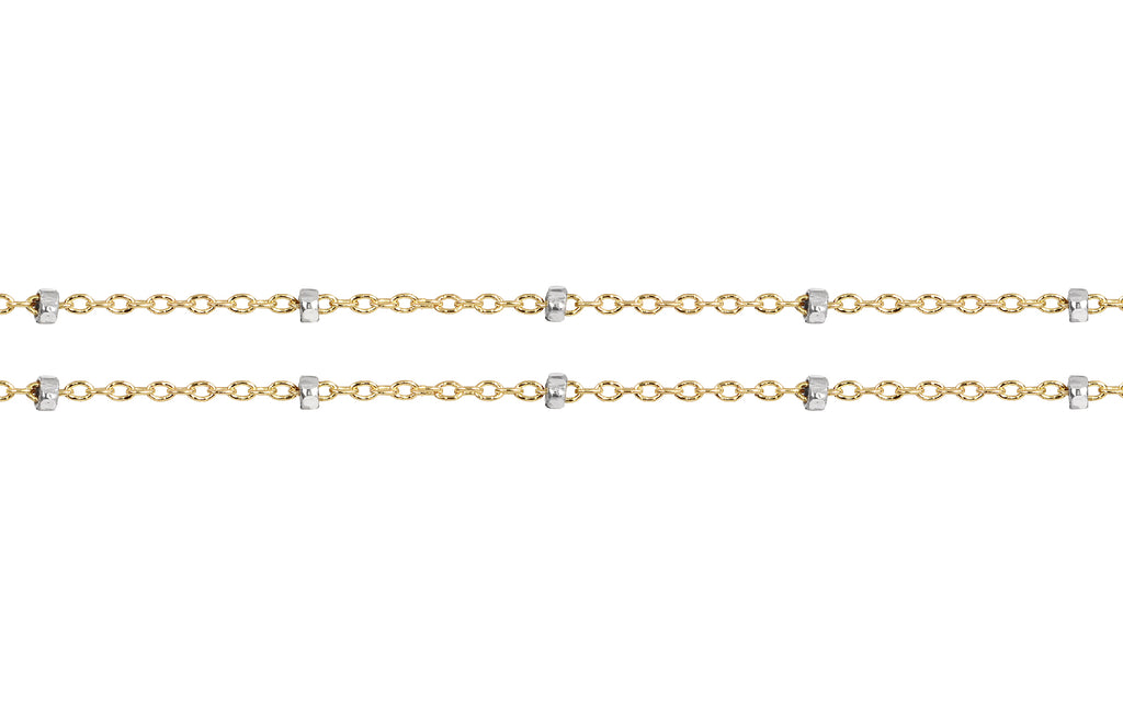 Satellite bead Chain 14Kt Gold Filled 1.4x1mm Satellite Chain With Silver Bead - 5ft
