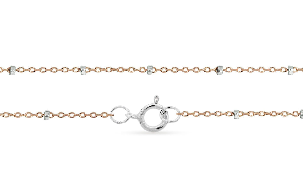 14Kt Rose Gold Filled 1.4x1mm  Satellite Chain Silver Bead 16"  - 1pc