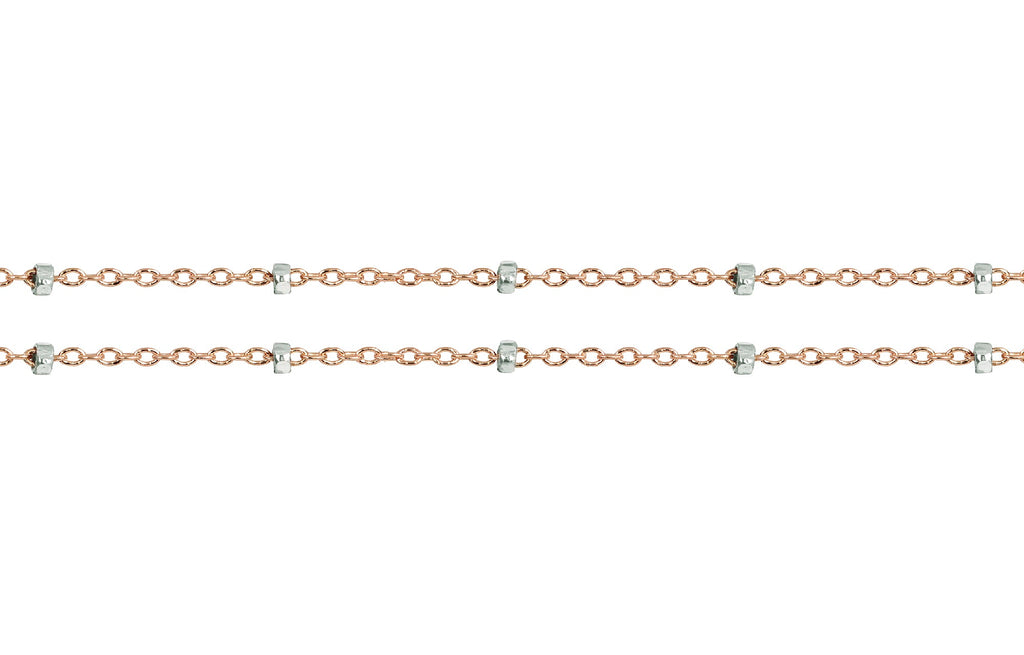 14Kt Rose Gold Filled 1.4x1mm Satellite Chain With Silver Bead - 20ft