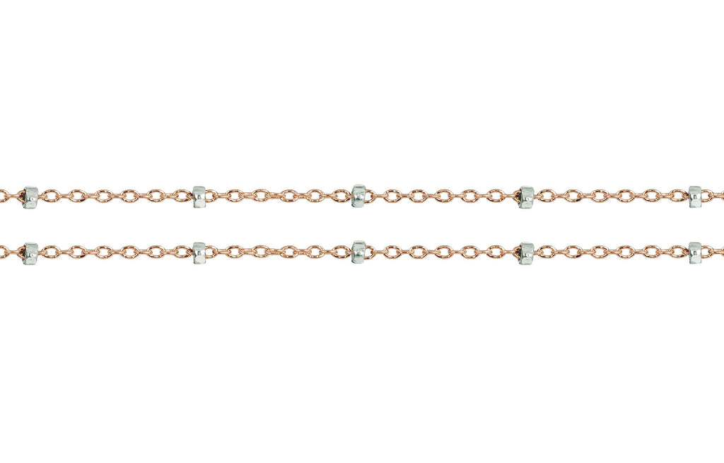 14Kt Rose Gold Filled 1.4x1mm Satellite Chain With Silver Bead - 100ft