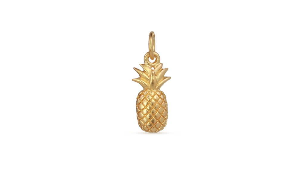 24Kt Satin Gold Plated Sterling Silver Pineapple Charm 17.5x6.8mm - 1pc