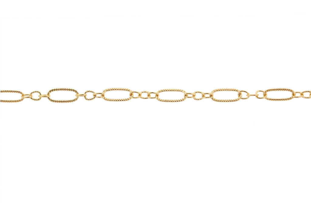 14Kt Gold Filled 5.6x2.6mm Oval Long and Short Corrugated Cable Chain - 20ft