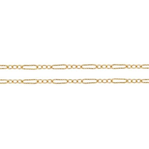 14Kt Gold Filled 5.7x2mm Long and Short Flat Corrugated Cable Chain - 100 Feet