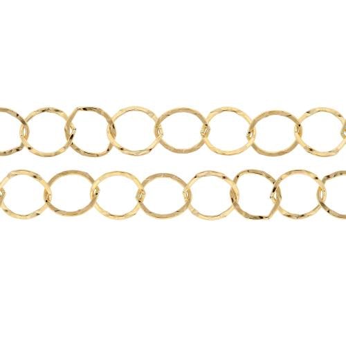 14Kt Gold Filled 8mm Hammered Flat Circle Chain - 20 Feet