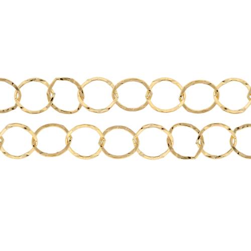 14Kt Gold Filled 8mm Hammered Flat Circle Cable Chain - 5ft