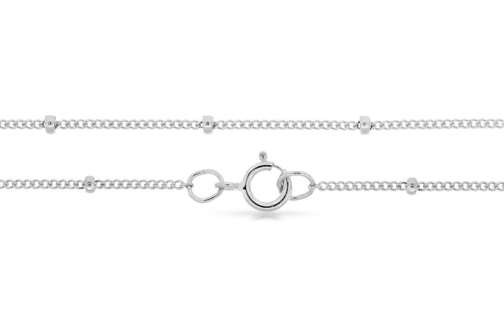 Sterling Silver 1mm 15" Satellite Curb Chain With Spring Ring Clasp - 1pc