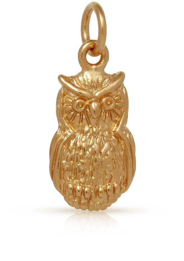 3D Owl Charm Satin 24K Gold Plated Sterling Silver 20x8mm - 1pc